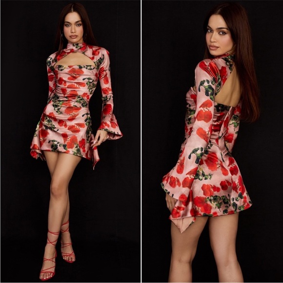 NEW House of CB Toira Dress Rose Print XS - Picture 5 of 17